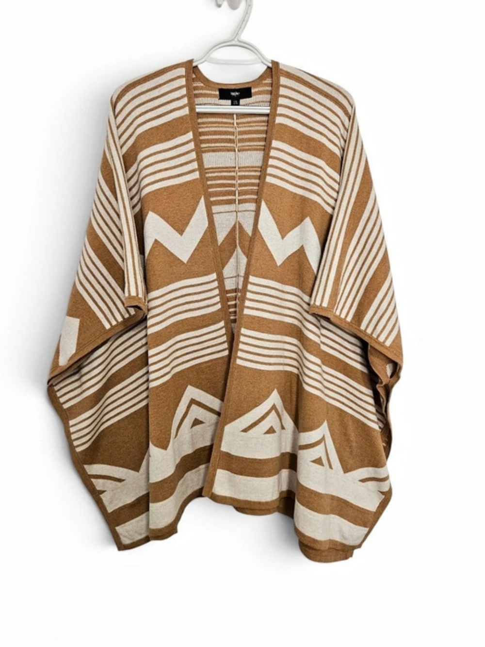 Brown Cream Geometric Knit Cardigan L/XL Southwestern Boho Western Cozy Oversize